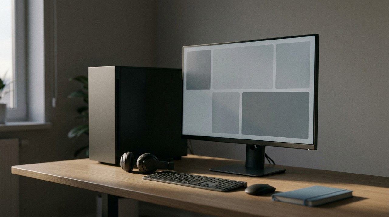 A desktop PC with headphones, where an offline voice clone is trained and kept