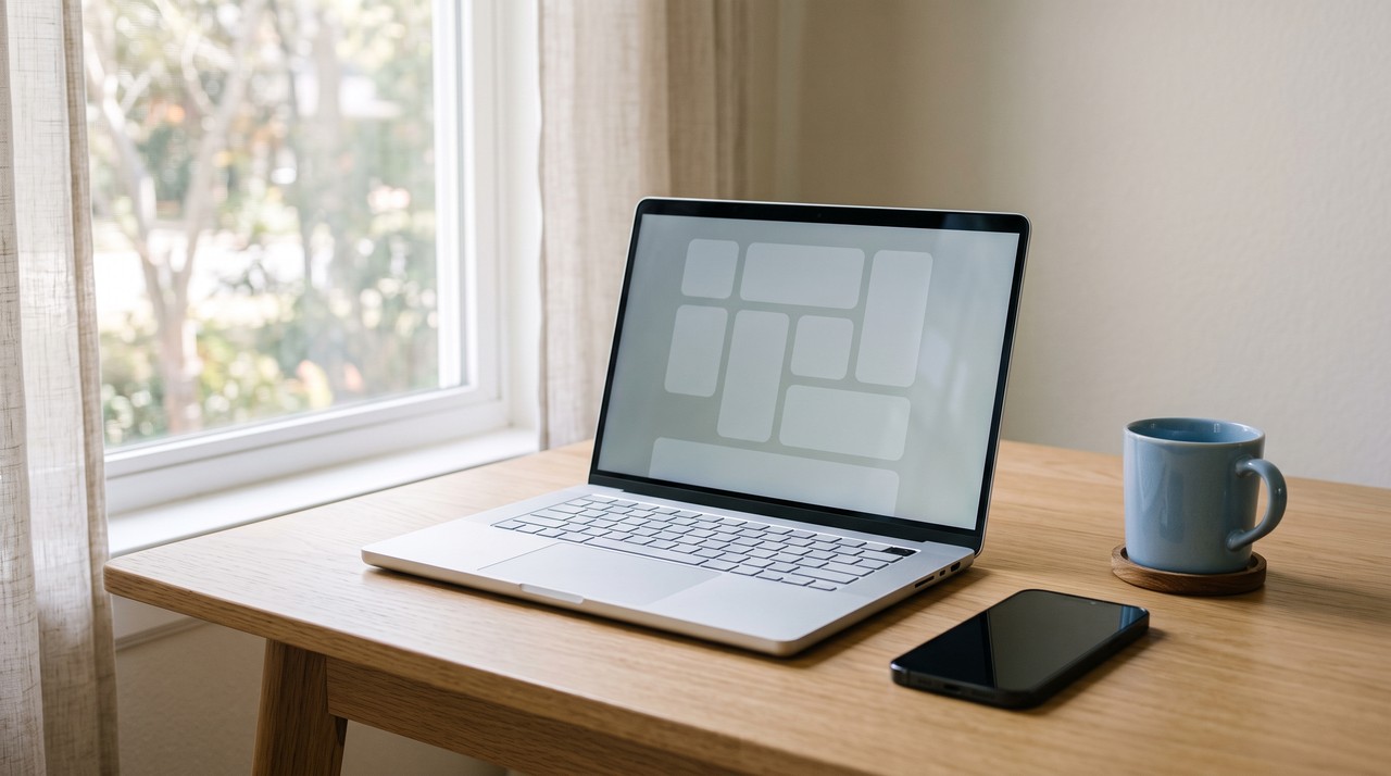 A laptop and a phone side by side on a quiet desk, the two ways people try to use a voice tool